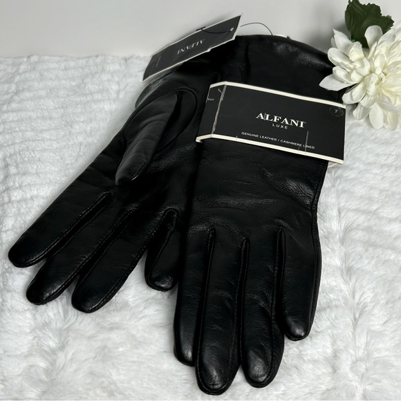 Alfani Luxe Genuine Black Leather Gloves Cashmere Lined NEW - Picture 4 of 8